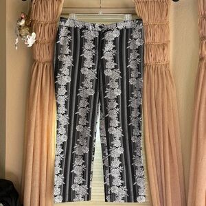 LOFT Black and White Floral Striped Cropped Pants